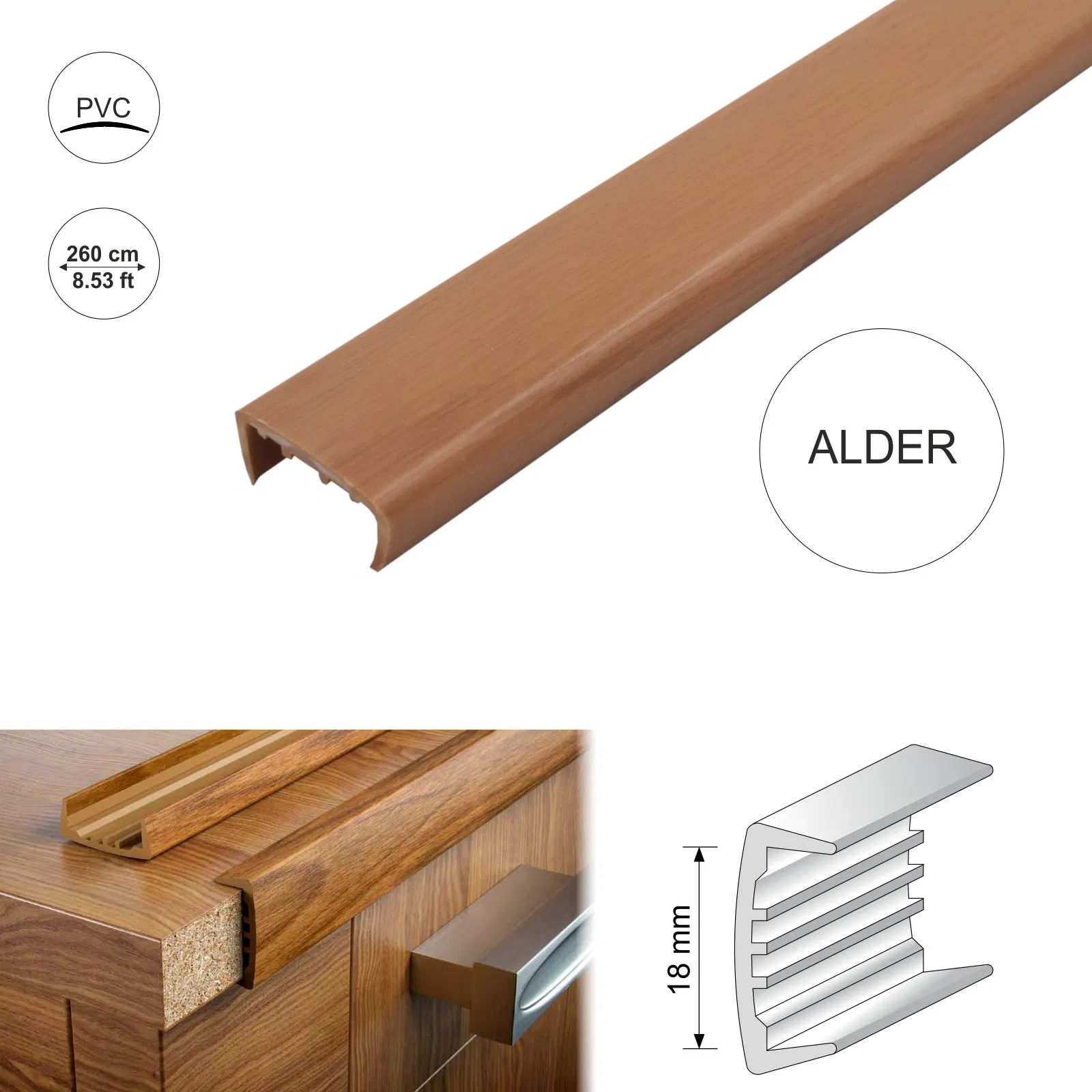 Alder18mmPVCUSectionMelamineFurniturePlasticEdgeTrim