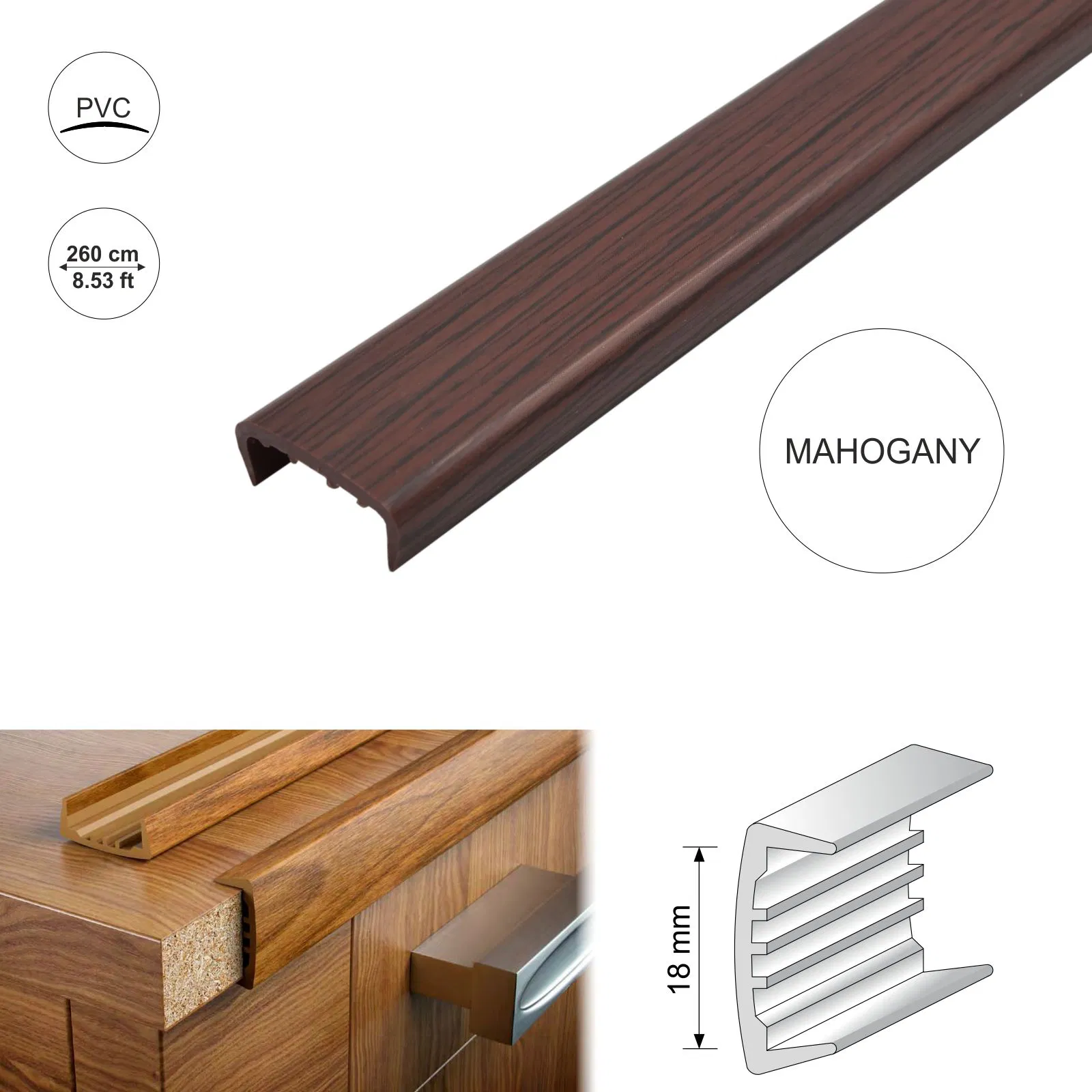 Mahogany18mmPVCUSectionMelamineFurniturePlasticEdgeTrim