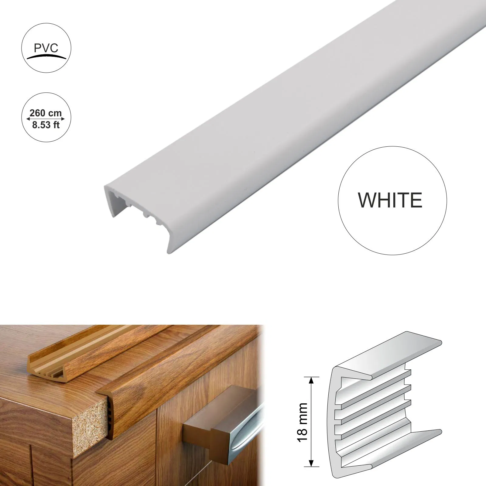 White18mmPVCUSectionMelamineFurniturePlasticEdgeTrim